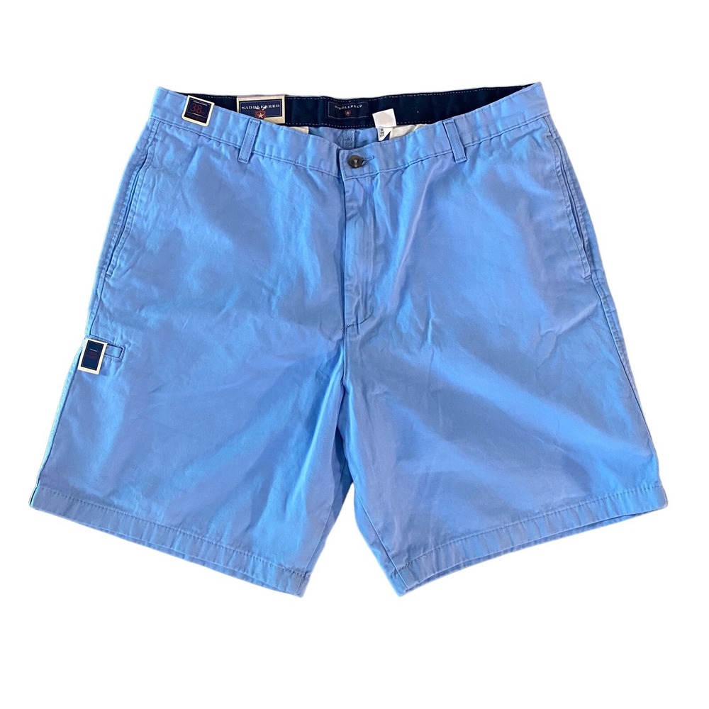 Saddlebred Bubble Blue Men's Chino Shorts 38W 9" Flat Front At The Knee NWT